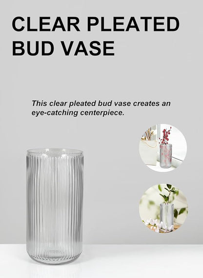 Serene Spaces Living Clear Pleated Glass Votive Holder, Decorative Centerpiece for Wedding, Christmas, Thanksgiving, Party, Dining Table, Living Room, Home Décor, Measures 11" Tall