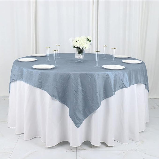 Tableclothsfactory 72"X72" Dusty Blue Accordion Crinkle Taffeta Table Overlay, Square Tablecloth Topper