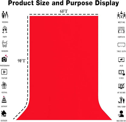 6x9FT Solid Red Screen Backdrop Background for Photography, Photo Backdrop Photoshoot Props