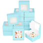 Bakepacker 100pcs Light Blue Cookie Boxes 6x6x3 inches Easy Assemble Macaroon Pastry Boxes Bakery Boxes with Window for Bakery