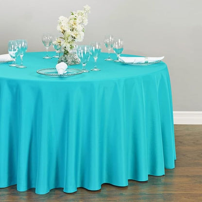 LTC LINENS 5 Pack 120 Inch Round Tablecloth Turquoise - Bulk for 60 Inch Round Table Floor Length - Washable, Wrinkle Resistant Polyester Fabric Cloth for Parties