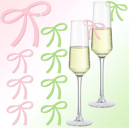 50 Pcs Bows Drink Tags Coquette Bow Wine Glass Charms Acrylic Bowknot Drink Tag for Bachelorette Birthday Wedding Coquette Tasting Party Decor Accessory(Green, Pink)