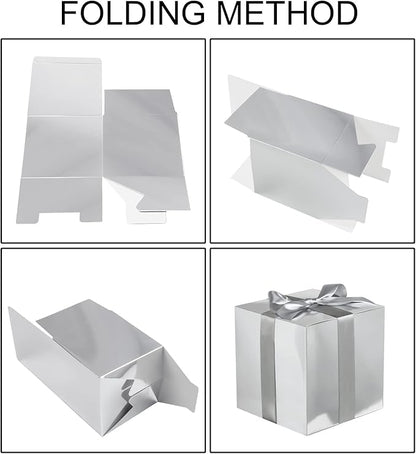 COTOPHER Small Gift Boxes 25 Pack 6x6x6 inches Silver Gift Boxes with Lids for Gifts, Crafting, Wedding Party Favor, Cupcake Boxes, Candy, Bridesmaids Proposal Box with Ribbons and Stickers