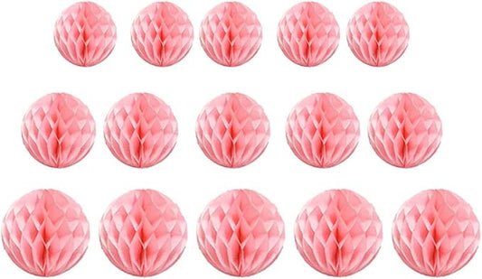 15pcs Honeycomb Balls Decorations 4'' 6'' 8'' Party Honeycomb Ball Flower Tissue Pom Poms Flower Ball Hanging Flower Balls for Baby Shower Birthday Wedding Nursery Decor(4'' 8'' 10'' Lt-Pink)