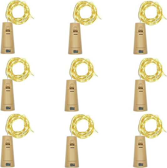 Wine Bottle Lights with Cork, Battery Operated 9 Pack 20 LED Cork Shape Silver Wire Fairy Mini String Lights(No Bottles) for DIY, Party, Decor, Christmas, Halloween,Wedding (9, Warm White)