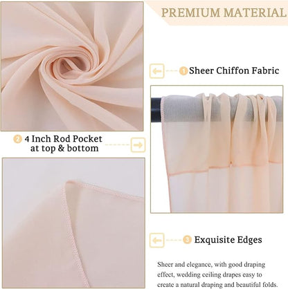 MODFUNS Champagne Ceiling Drapes for Parties 2 Panels 5FTx20FT Sheer Fabric for Draping Chiffon Curtain Ceiling Backdrop Wedding Arch Drapes Fabric Tulle Wedding Curtains Banquet Hall Tent Drapery