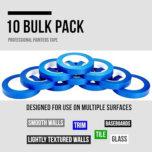Lichamp 10 Pack Blue Painters Tape 3/4 inch, Blue Masking Tape Bulk Multi Pack, 0.75 inch x 55 Yards x 10 Rolls (550 Total Yards)