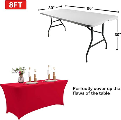 IVAPUPU 2 Pack 4FT Table Cloth for Rectangular Fitted Events Stretch Red Table Covers Washable Cover Spandex Tablecloth Protector for Party, Wedding, Cocktail, Banquet, Festival