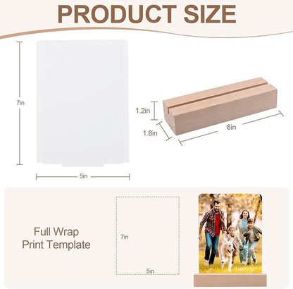 5" x 7"- 6pcs Acrylic 4pcs Frame Sublimation LED Acrylic Photo Frames Night Lights Blanks Heart Shape,with Warm Color Light with Wood Stand for Heat Press Machine Printing
