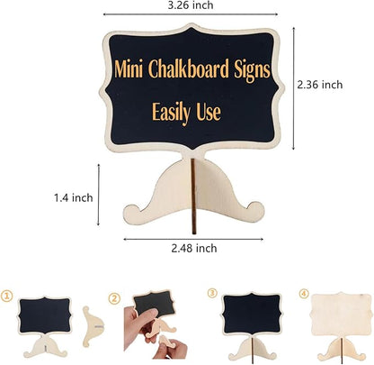 20 Pack Wood Mini Chalkboards Signs, Food Labels Place Cards Small Blackboard for Party Buffet Table Sign Chalkboard Wedding Bakery with 12 Makers and Blackboard Stickers