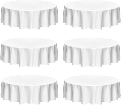 Fitable Faux Linen Round Tablecloths 90 Inch, 6 Pack - Fabric Textured Table Clothes for Round Folding Tables, Washable Neutral Table Covers for Wedding, Party, Banquet, Birthday, White