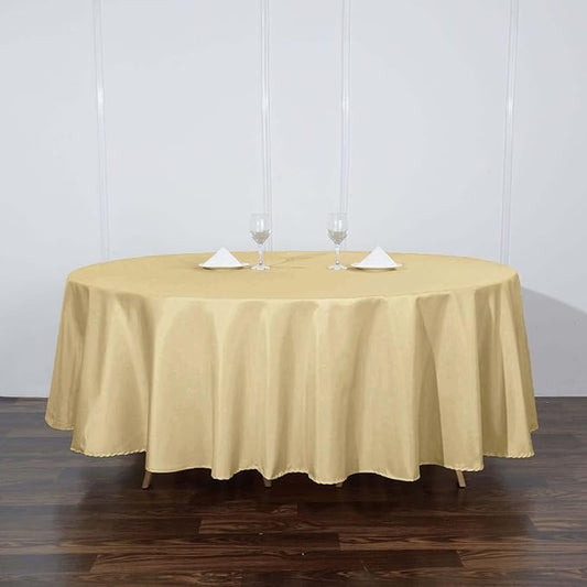 Efavormart Round Tablecloth, 108 Inch Stain & Wrinkle Resistant Washable Table Cloth, Decorative Polyester Fabric Table Cover for Banquet, Wedding, Dining- Champagne