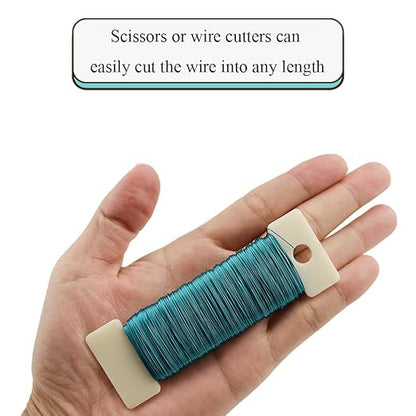 HAHIYO 26Gauge Blue Metal Floral Wire - 3 Rolls, 115 Yards (345 Feet) - Flexible Paddle Wire for Craft, Christmas Wreath, Flower Arrangement, Bouquet Wrapping, Wedding, DIY