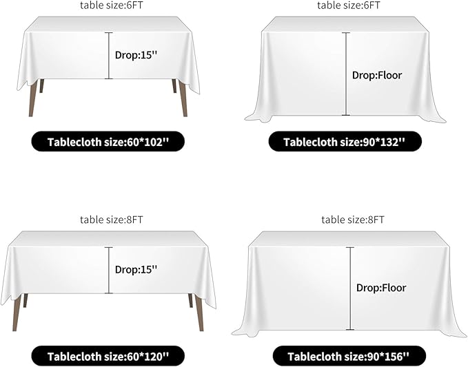 Ascoza 2pack 60x120 Inch Black Rectangular Tablecloth 6 Feet Table Cloth in Polyester Fabric for Wedding/Banquet/Restaurant/Parties