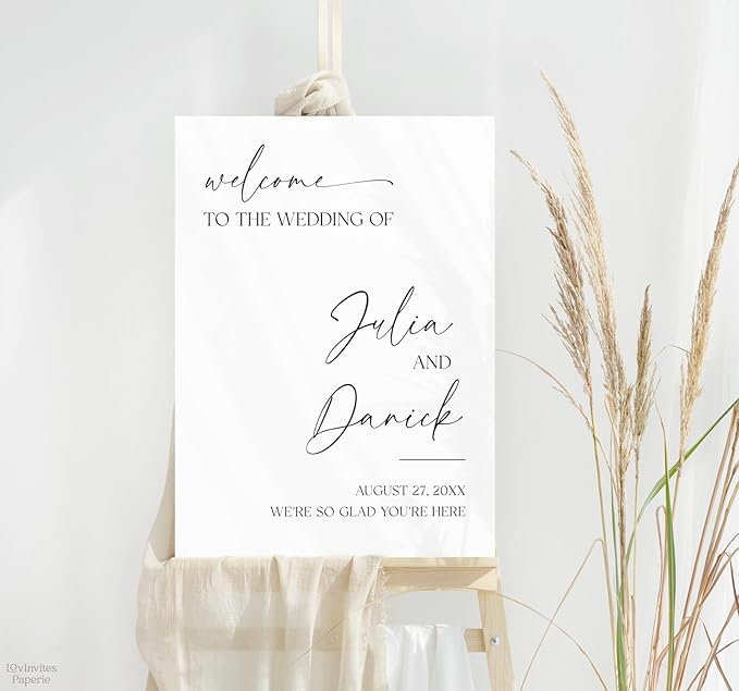 Welcome Wedding Sign Personalized, Minimalist We're So Glad You're Here Wedding Sign Decorations Signage 12" X 18" (Small), 27" (Medium), 36" (Large), Plastic, Modern, Pole Mount, Weather