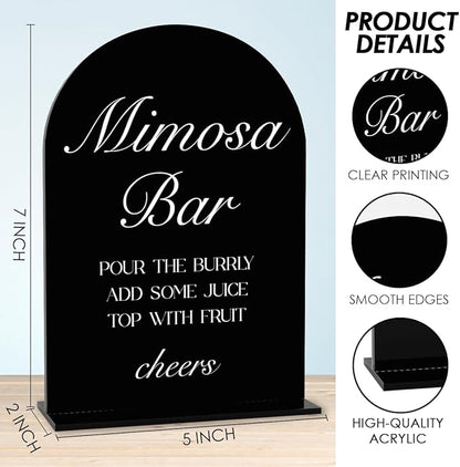 Black Mimosa Bar Sign, Open Bar Signs, Wedding Engagement Bridal Shower Decor for Reception Ceremony Party, Weddings Acrylic Sign