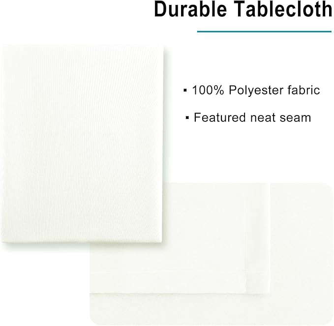 Hiasan Tablecloth for Rectangle Tables - 70 x 140 inch - Waterproof, Spillproof & Wrinkle Resistant Washable Polyester Table Cloth for Dining/Party/Outdoor Picnic, Ivory