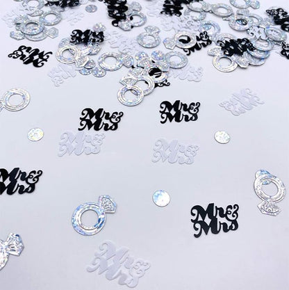 Wedding Party Table Confetti– 1.5 OZ | Mr and Mrs Diamond Ring Confetti for Wedding Shower Engagement Party Decorations I Cake Table Decor Supplies