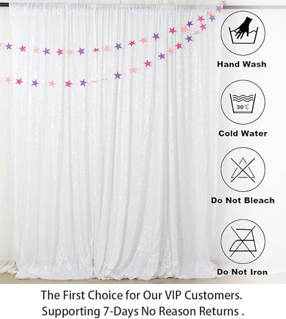ShinyBeauty Sequin Backdrop White 10x10FT Backdrops for Photography White Wedding Drapes 10FT Baby Birthday Photo Booth Backdrop Glitter Curtain for Party Backgrounds