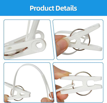 60 Pack Clothes Pins with Plastic Rope,Multi-Purpose Clips for Hanging,Windproof Plastic Clothespins for Hanging Baby Clothes,Socks,Hats, Pants, Bras, Underwears,Towels,Photos,White