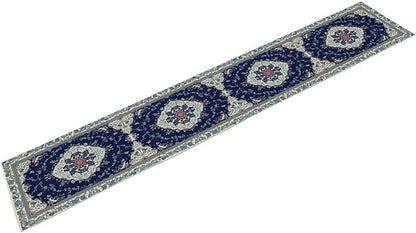 Elegant Palace Boho Blue Table Runner Vintage French Style Farmhouse Geometric Home Farmhouse Kitchen Table Dining Coffee Room Garden Party Wedding Decor 13x60in