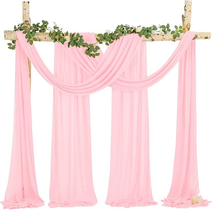 Wedding Arch Draping Fabric, 1 Panels 28" x20ft Pink Sheer Chiffon Curtain Drapes for Wedding Drapes Sheer Backdrop Curtains for Wedding Ceremony Reception Party Decoration
