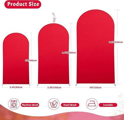 6FT Red Arch Cover - Polyester Fitted Wedding Arch Stand Covers Round Top Chiara Arch Backdrop Cover for Birthday Party Banquet Photo Background Decoration