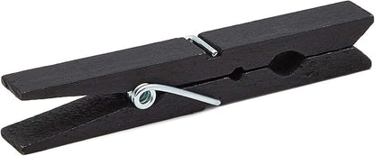 Juvale Wooden Clothespins - Indoor Laundry Hanging & Laundry Clips - Wooden Clothes Pins for Crafts & Photo Clips - Strong Spring Grip & Mini Clothespins - Pack of 100, 4 in, Black