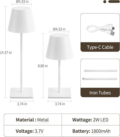 UME Cordless Table Lamp, Battery Operated Lamp - Portable Waterproof Rechargeable Table Lamp w/ 3 Color Temps & Stepless Dimming for Dinner, Desk, Cafe, Outdoor (White)
