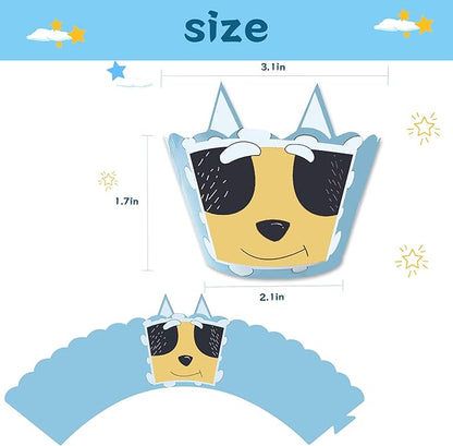 Cartoon Blue Dog Cupcake Wrappers 20pcs Dog Family Cupcake Liners Baking Cups for Blue Dog Theme Birthday Party Supplies Baby Shower Decorations