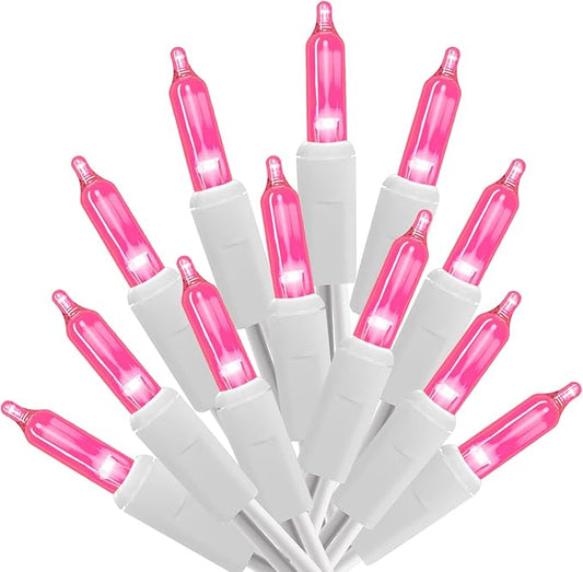 100 Count Pink Lights for Valentine's Day Decorations 20ft Mini Christmas String Lights White Wire Incandescent Bulb Waterproof Fairy Lights for Indoor Outdoor Xmas Tree Valentine's Day Décor