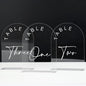 JINMURY Clear Arch Wedding Table Numbers 1-10 with Stands, 5x7 Inch Acrylic Arch Sign with White Lettering, Clear Acrylic Table Numbers for Wedding Reception