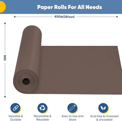Chocolate Brown Wrapping Paper, 15"x450" Solid Color Dark Brown Art Craft Easel Bulletin Board Decorative Kraft Paper Roll, Birthday Father's Day Bouquet Flower Gift Wrap for Men Husband Dad Boys