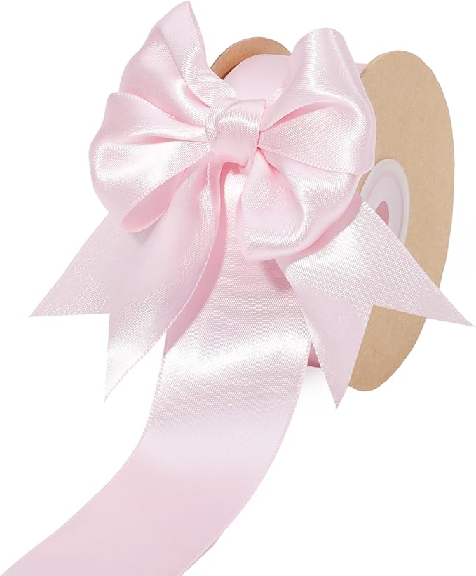 LaRibbons 1 1/2 Inch 50 Yard Double Faced Satin Ribbon,Light Pink Satin Craft Fabric Ribbon for Gift Wrapping Floral Bouquets Wedding Party Decoration