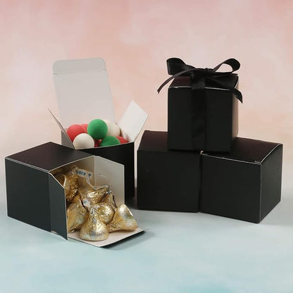 COTOPHER 25pcs Wedding Favor Boxes, Paper Gift Boxes 3x3x3 Inches Small Gift Boxes with Ribbons for Gifts, Crafting, Cupcake, Candy, Bridesmaid Proposal Boxes