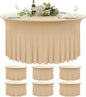 6 Pack Champagne Round Spandex Tablecloth 60 Inch, Wrinkle Free Stretch 120 Inch Fitted 5ft Champagne Table Cloths Round Table Covers with Ruffle Skirt for Party Wedding Banquet