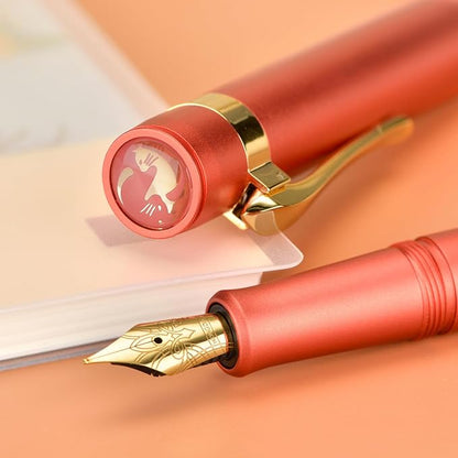 Hongdian M2 Black Forest Mini Fountain Pen, Medium Soft Golden Nib & Sleek Shape Aluminium Short Pocket Travel Pen (Orange Red)