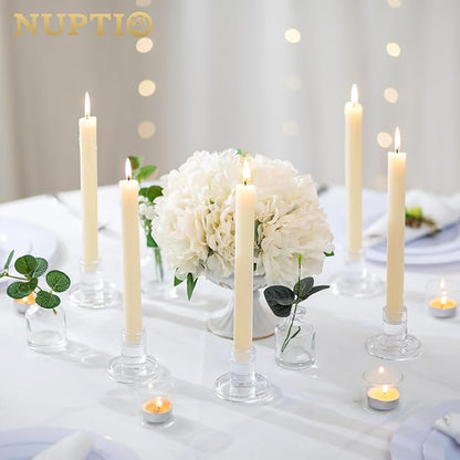 NUPTIO Glass Taper Candle Holders: Set of 2 Clear Small Candlestick Tapered Holder for Candles Sticks Modern Short Tapers Candleholders for Wedding Christmas Thanksgiving Party Table Decor