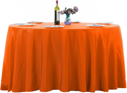 Ascoza 2pack 132 Inch Orange Round Tablecloth in Washable Polyester Fabric for Wedding/Banquet/Restaurant/Parties