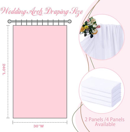 SiinvdaBZX 4 Panels Wedding Arch Draping Fabric 30" x 240" White Polyester Chiffon Fabric for Multiple Occasions