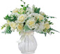 LESING Artificial Rose Silk Hydrangea Flowers Bouquets with Vase Rustic Fake Flowers for Home Decoration Table Centerpiece (White)
