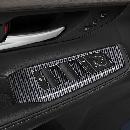 4pcs Carbon Fiber Style Front Rear Doors Window Glass Lift Switch Panel Cover Decorative Sticker Protection Car Interior Accessories for 2024-2025 Toyota Grand Highlander KT18