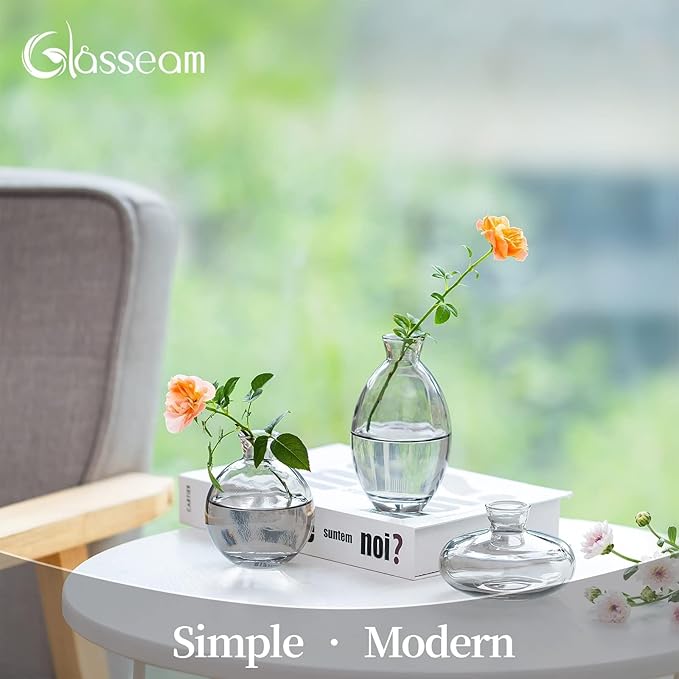 Bud Vases 3Pcs/Set Small Vases Handmade Cute Gray Small Vases for Flowers Centerpieces Glass Vases Mini Vase Home Decor Centerpieces, Events Table Decor