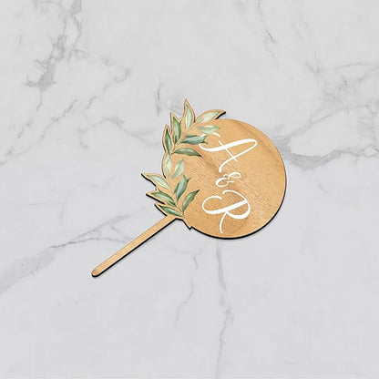 Custom Cupcake Toppers Cake Decorations in Wood for Wedding Engagement Baby Shower Birthday Party etc. (Design A / 12 PCS)