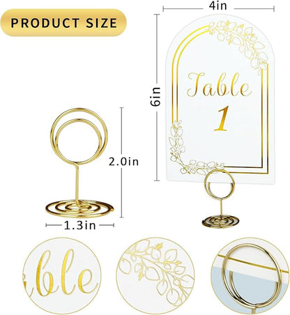 Wedding Table Numbers 1-30, 30 White Gold TableNumber Cards with 30 Gold Number Holders, 1 Set of 30 Table Numbers for Wedding Reception(Card and Holder)