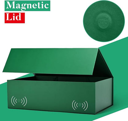 LIFELUM Green Gift Box for Presents 1 Pack 13.85 x 8.35 x 4.45 inch Big Decorative Gift Box for Clothes with Magnetic Lids Luxury Accessories Card, Ribbon, Filler,Sticker Christmas