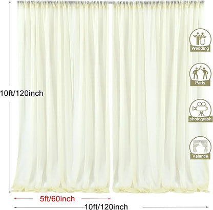 PARTISKY 10ftx10ft Ivory Chiffon Sheer Backdrop Curtains, Wrinkle-Free Wedding Backdrop Drapes for Birthday Party Ceremony Arch Stage Decor Background for Photography 5ft x 10ft,2 Panels