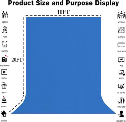 10x20FT Royal Blue Screen Backdrop for Photography, Large High Density Blue Photo Background