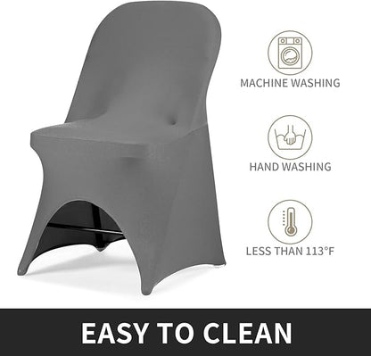 Peomeise Stretch Spandex Folding Chair Cover for Wedding Party Dining Banquet Event (Grey,12pcs)
