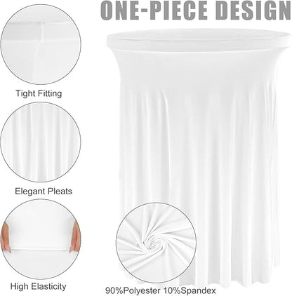 Fivenl Spandex Cocktail Table Skirt 32"x 43" White Stretch Cocktail Table Cover, Washable Round High Top Tablecloth for Bar, Wedding, Party, Events (White)